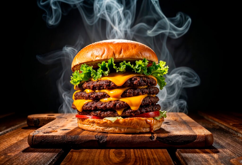 deliciosa hamburguesa de queso gourmet con humo